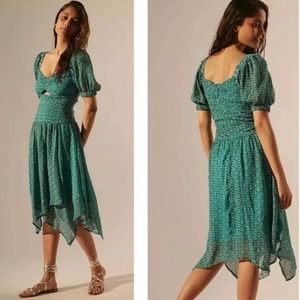 Anthropologie Puff Sleeved Cut Out Midi Dress